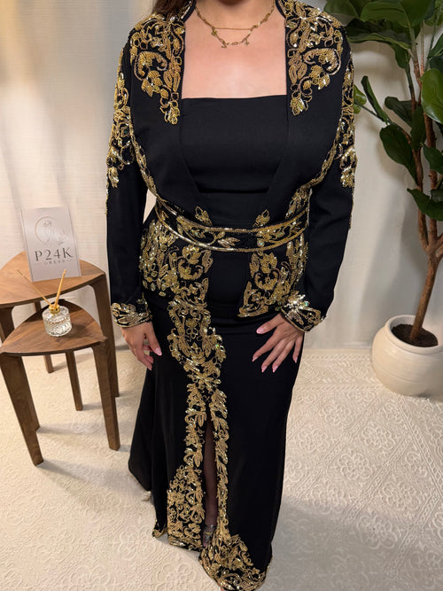 Elegant Black & Gold 3-Piece Kaftan Set ✨