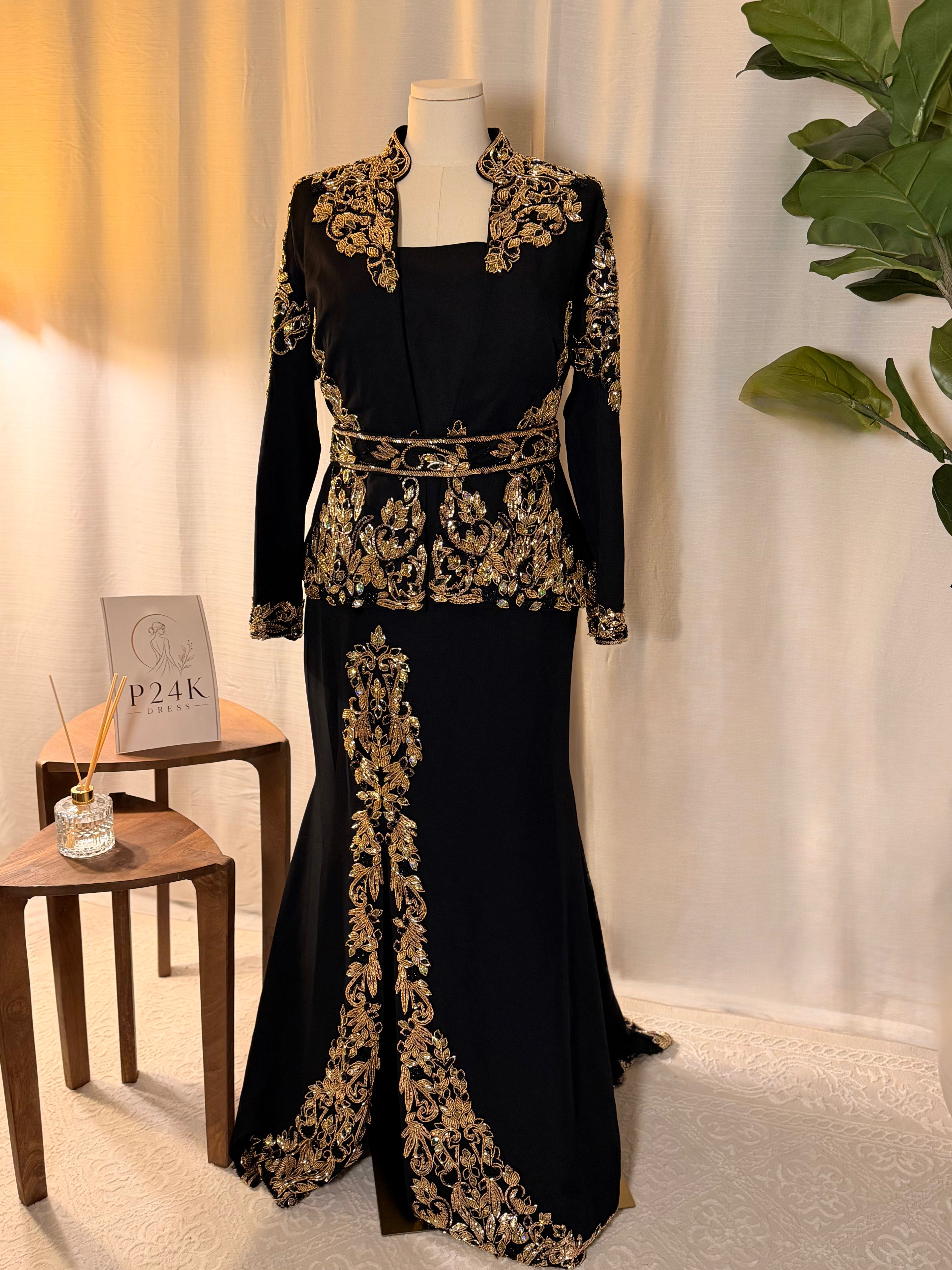 Elegant Black & Gold 3-Piece Kaftan Set ✨