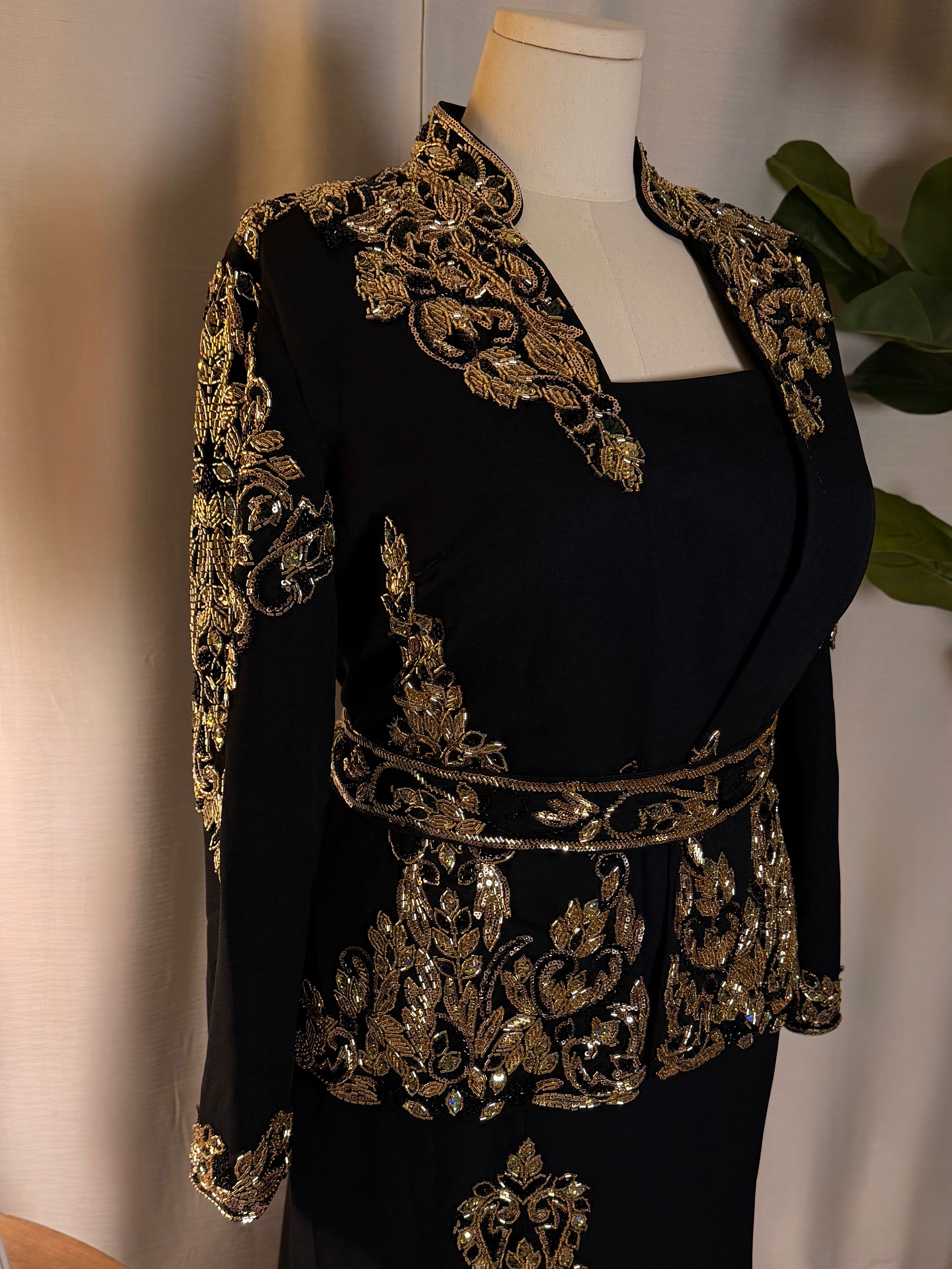 Elegant Black & Gold 3-Piece Kaftan Set ✨