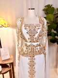White & Gold Luxury Embroidered Moroccan Kaftan | Elegant Event Dress