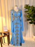 Baby Blue Embroidered 3-Piece Kaftan Dress Set
