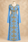 Baby Blue Embroidered 3-Piece Kaftan Dress Set
