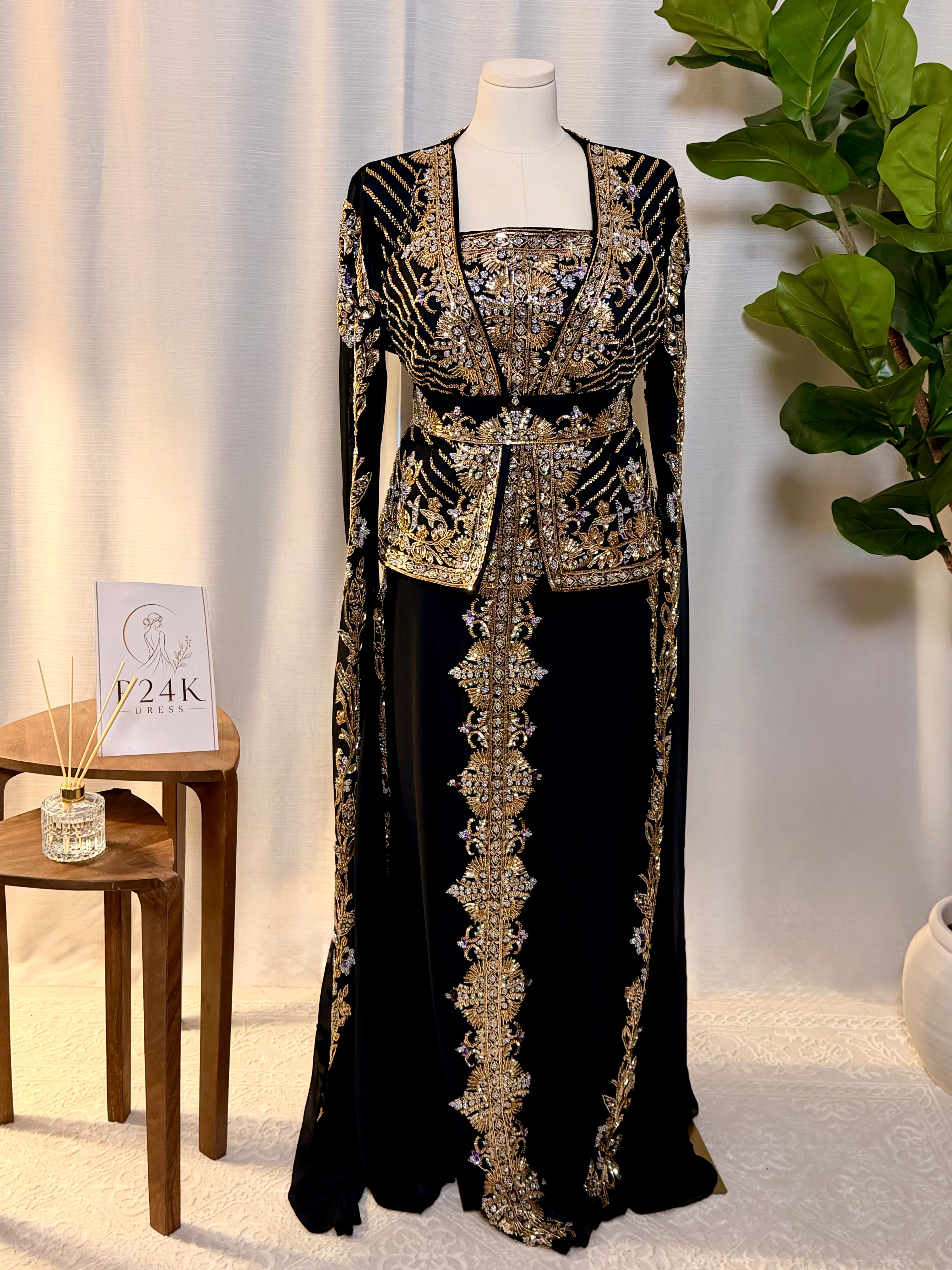 Black & Gold Luxury 3-Piece Kaftan Set