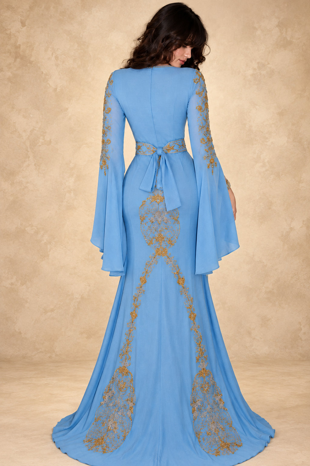 Baby Blue Embroidered 3-Piece Kaftan Dress Set