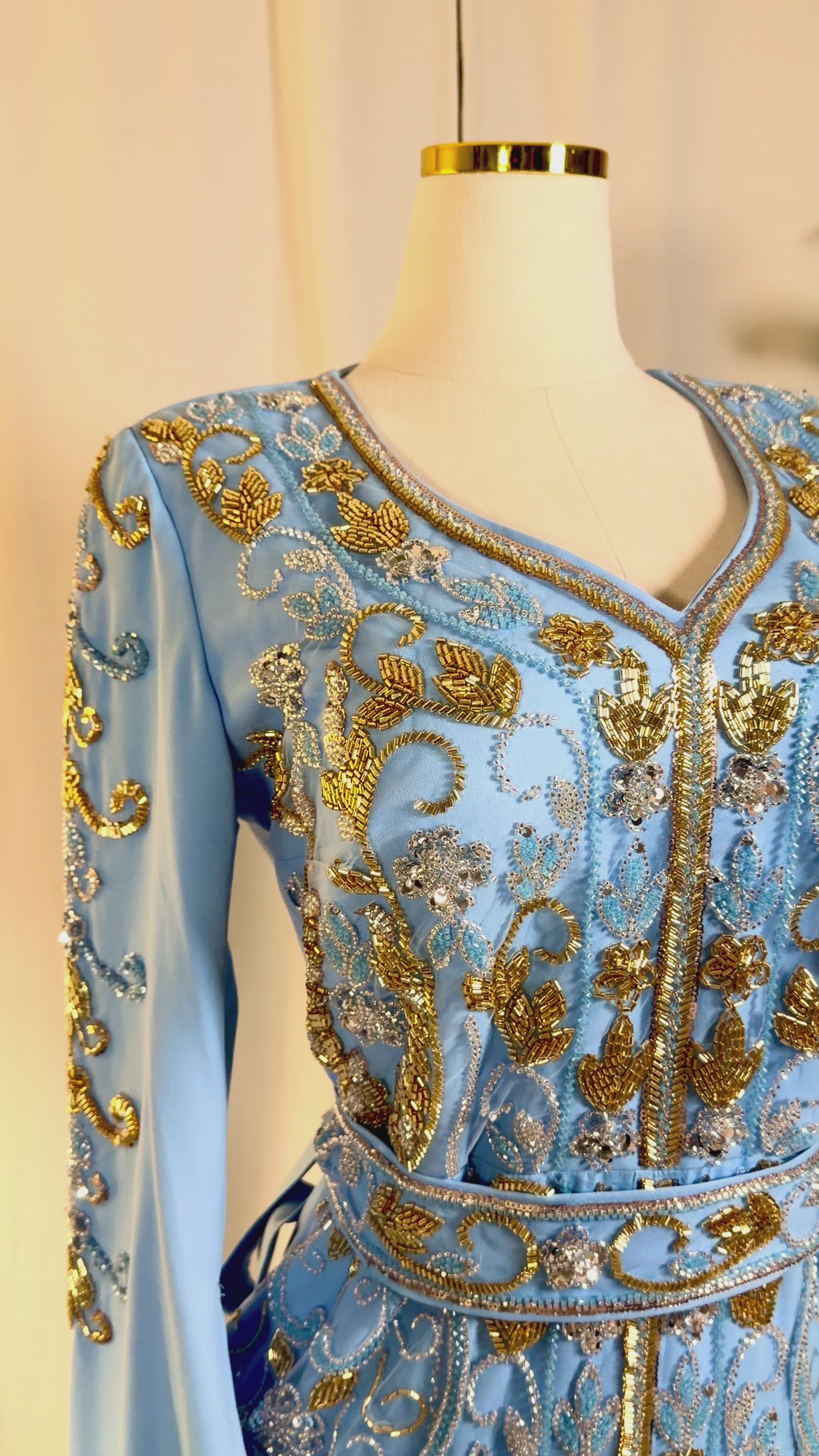 Baby Blue Embroidered 3-Piece Kaftan Dress Set